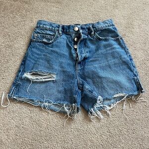 High-Rise Distressed Women’s Denim Shorts - Blue